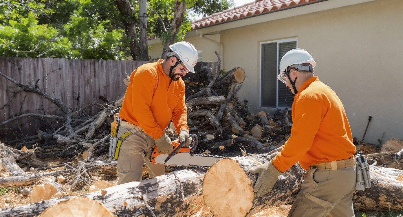 ArborSD crew removing a large tree trunk in San Diego